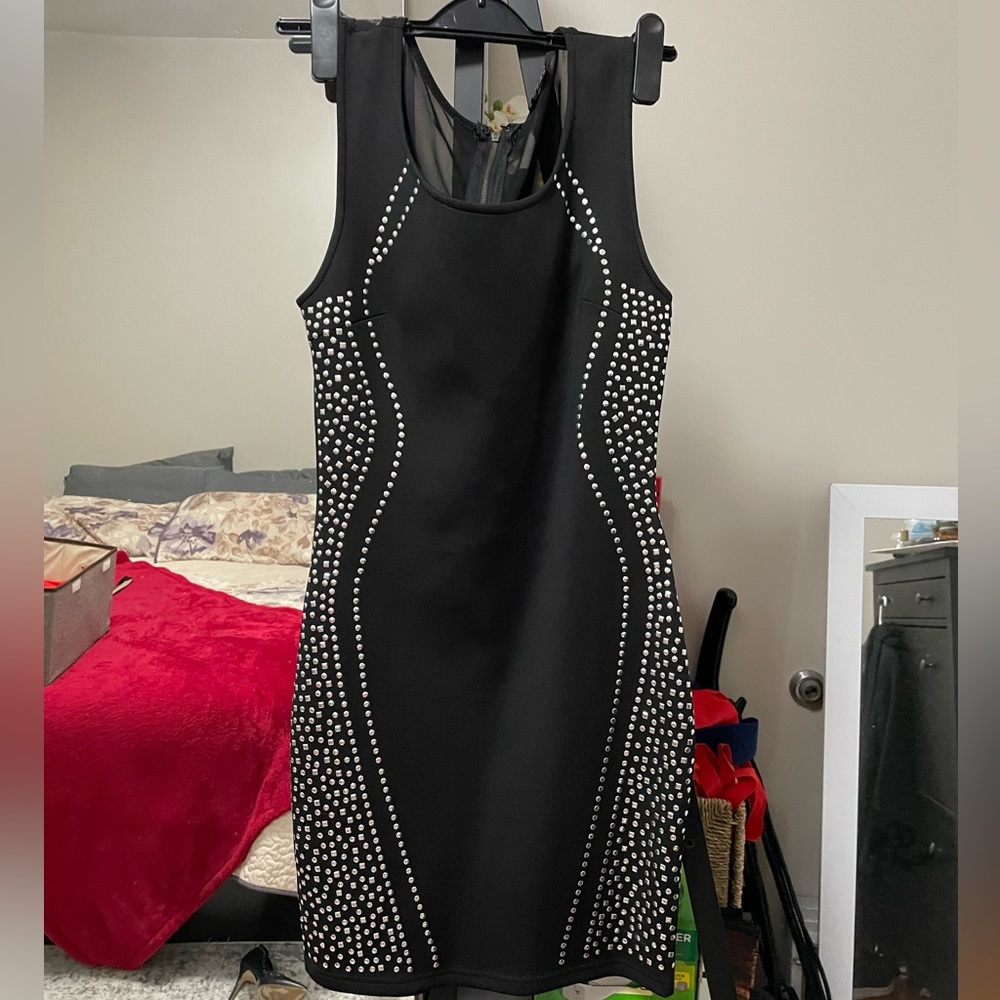 Black dress with metallic little dots